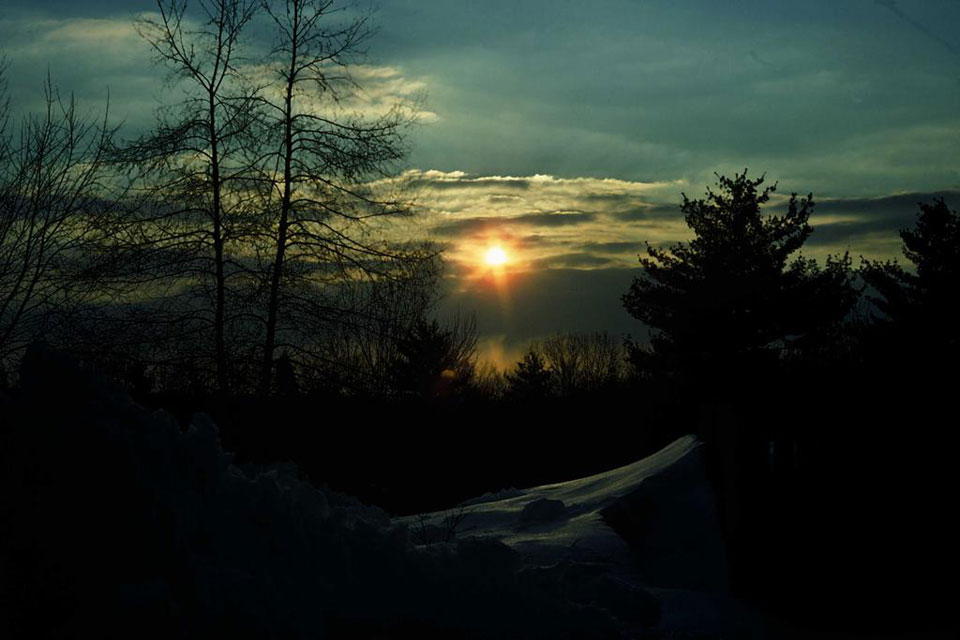 Winter landscape at sunset